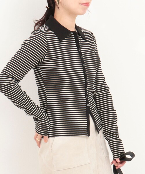 fredy couleur(フレディクルール)の「ボーダーリブ衿付きカーディガン(ニット/セーター・レディース・グレー系その他/ホワイト系その他2/ブラック系その他・38)」の14枚目の写真