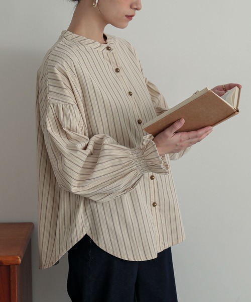 n'OrLABEL(ノアールレーベル)の「ストライププリントコーデュロイブラウス(シャツ/ブラウス・レディース・グリーン/ベージュ・FREE)」の11枚目の写真