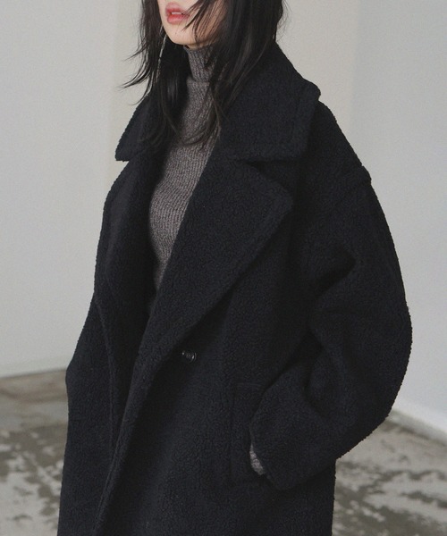LIAN（リアン）の「ボアテーラードコート（ピーコート・レディース・モカ/アイボリー/ブラック/チャコールグレー・FREE）」の3枚目の写真