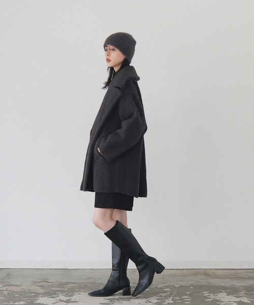 LIAN（リアン）の「ボアテーラードコート（ピーコート・レディース・モカ/アイボリー/ブラック/チャコールグレー・FREE）」の8枚目の写真