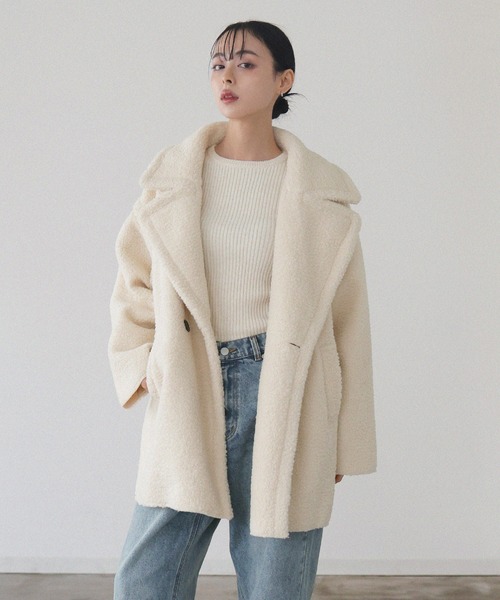 LIAN（リアン）の「ボアテーラードコート（ピーコート・レディース・モカ/アイボリー/ブラック/チャコールグレー・FREE）」の12枚目の写真