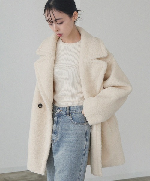 LIAN（リアン）の「ボアテーラードコート（ピーコート・レディース・モカ/アイボリー/ブラック/チャコールグレー・FREE）」の14枚目の写真