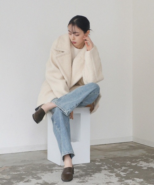 LIAN（リアン）の「ボアテーラードコート（ピーコート・レディース・モカ/アイボリー/ブラック/チャコールグレー・FREE）」の15枚目の写真