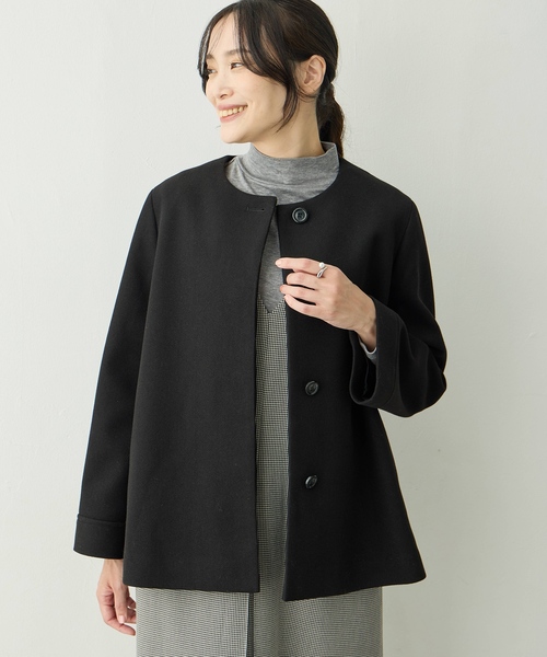 Xmas sale★ノーカラーショートコート sakishimatokyo ノーカラーコート コート 「選べる柄」ノーカラー