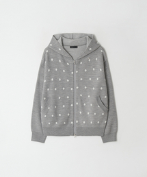 DOT HOODED ZIP UP KNIT GREY WHITE DOT