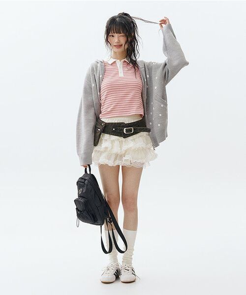 RONRON（ロンロン）の「DOT HOODED ZIP UP KNIT GREY WHITE DOT（パーカー・レディース・その他・FREE）」の6枚目の写真