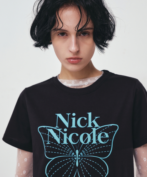 NICK&NICOLE(ニックアンドニコール)の「BUTTERFLY NICOLE LABEL SLIM TOP_BLACK SKYBLUE(Tシャツ/カットソー・レディース・その他・FREE)」の2枚目の写真
