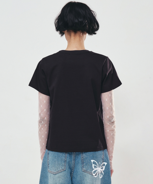 NICK&NICOLE(ニックアンドニコール)の「BUTTERFLY NICOLE LABEL SLIM TOP_BLACK SKYBLUE(Tシャツ/カットソー・レディース・その他・FREE)」の3枚目の写真