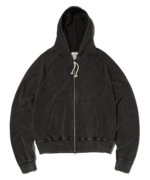 PUNCH DRUNK PARTIES(パンチドランクパーティーズ)の「PCDP Washed Waffle Zip-up Hoodie (WASHED BLACK)(パーカー・メンズ・その他・1/2)」の1枚目の写真