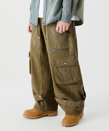 TRILLION（トリリオン）の「Dirty Paint Carpenter Cargo Denim Pants [Khaki]（デニムパンツ・レディース）」