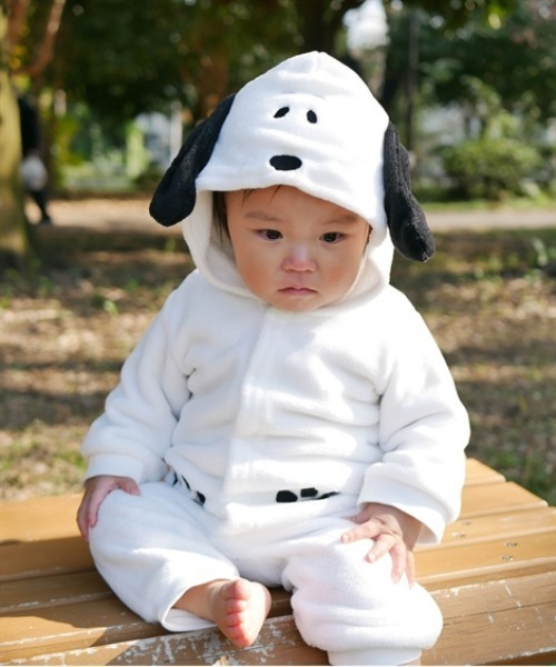 PEANUTS(ピーナッツ)の「【スヌーピー/ディズニー】あったかフリース 着ぐるみカバーオール(ロンパース・キッズ・イエロー系/オレンジ系/ホワイト系・70/80/90)」の2枚目の写真