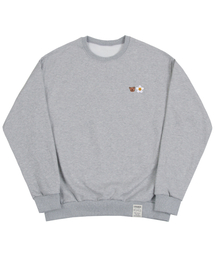 [UNISEX]スモールフラワーベアフェイス刺繍スマイルマンツーマン_グレー