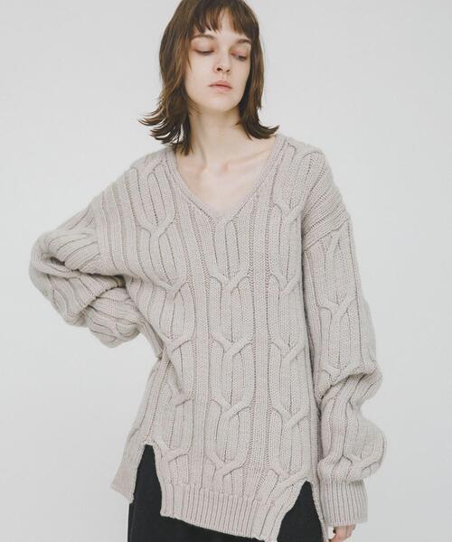 LAATO（ラート）の「big cable knit（ニット/セーター・レディース・ブラック/ブラウン/ライトグレー・FREE）」の6枚目の写真