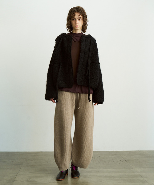 慈雨 変形 ニット ジャケット Lサイズ ウール ブラック UNFIL アンフィル / mohair & shetland wool jumbo loop knit jacket
