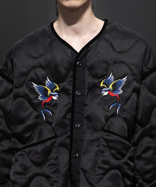 MSML(エムエスエムエル)の「EMBROIDERY QUILTED JACKET(ミリタリージャケット・メンズ・ブラック/ライトグリーン・S/M/L/XL)」の9枚目の写真