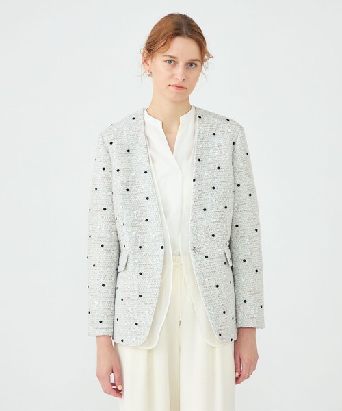 ラッピングツイード Vカラージャケット（ノーカラージャケット