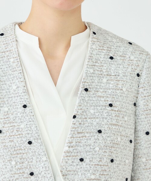 ラッピングツイード Vカラージャケット（ノーカラージャケット