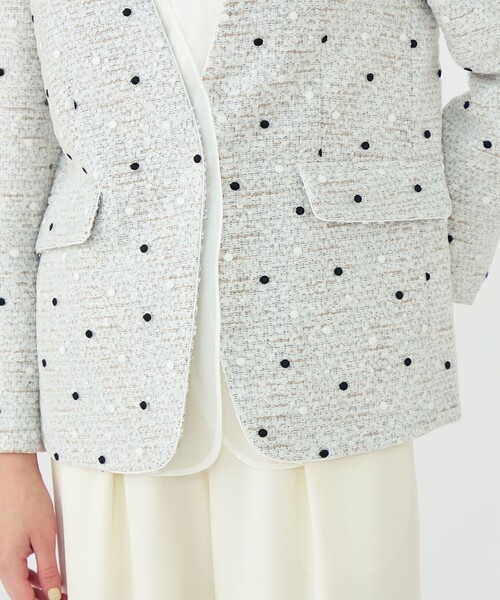 ラッピングツイード Vカラージャケット（ノーカラージャケット