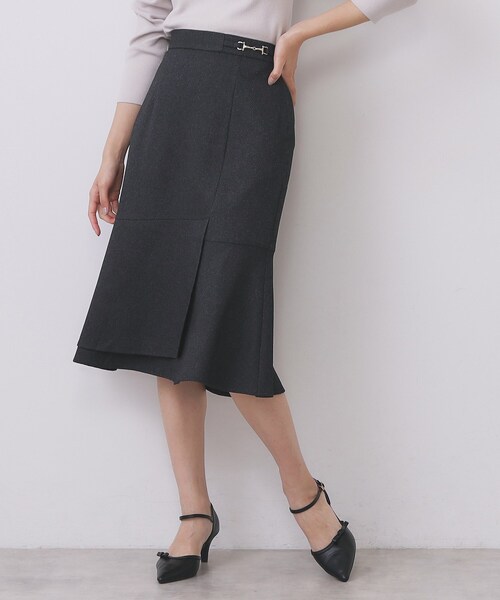 index（インデックス）の「カルゼツイードアシメフレアスカート【洗濯機OK/防シワ/イージーアイロン/抗ピル】（スカート・レディース・ダークグレー/ネイビー/ブラウン系その他2・36/38/40/42）」の3枚目の写真