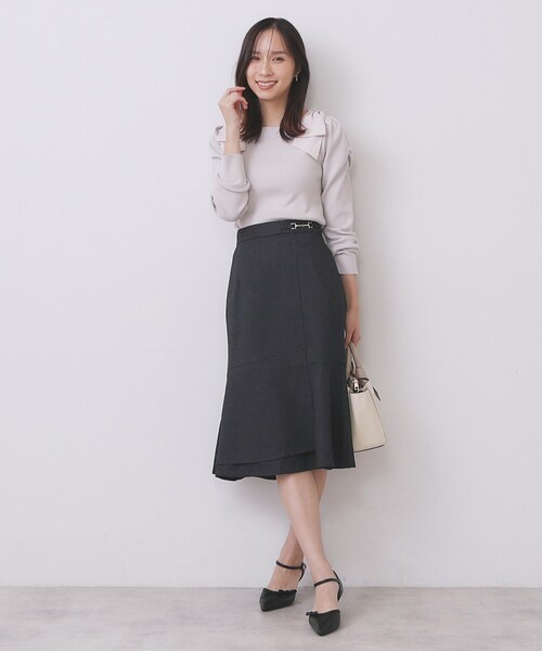 index（インデックス）の「カルゼツイードアシメフレアスカート【洗濯機OK/防シワ/イージーアイロン/抗ピル】（スカート・レディース・ダークグレー/ネイビー/ブラウン系その他2・36/38/40/42）」の9枚目の写真