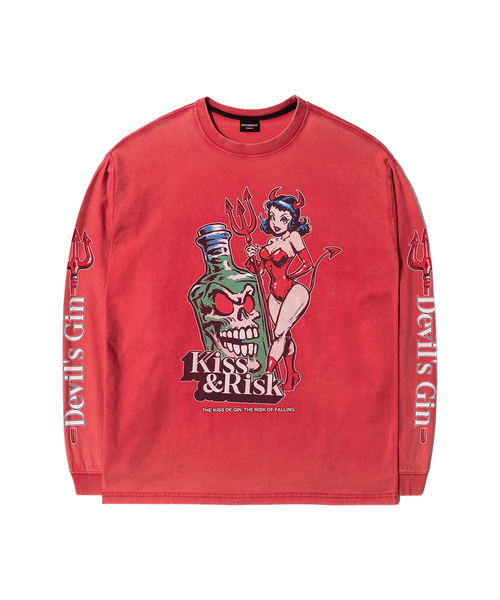 QT8 GARMENTS(キューティーエイトガーメント)の「RG Kiss & Risk Washed Long Sleeve (Red)(Tシャツ/カットソー・レディース・その他・MEDIUM/LARGE/X-LARGE)」の1枚目の写真
