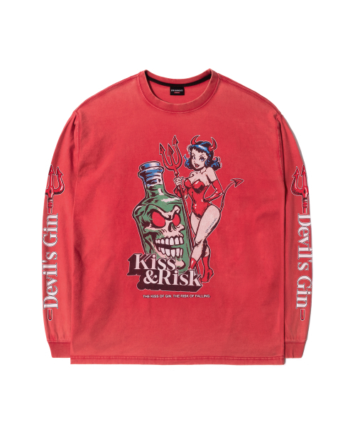 QT8 GARMENTS(キューティーエイトガーメント)の「RG Kiss & Risk Washed Long Sleeve (Red)(Tシャツ/カットソー・レディース・その他・MEDIUM/LARGE/X-LARGE)」の2枚目の写真