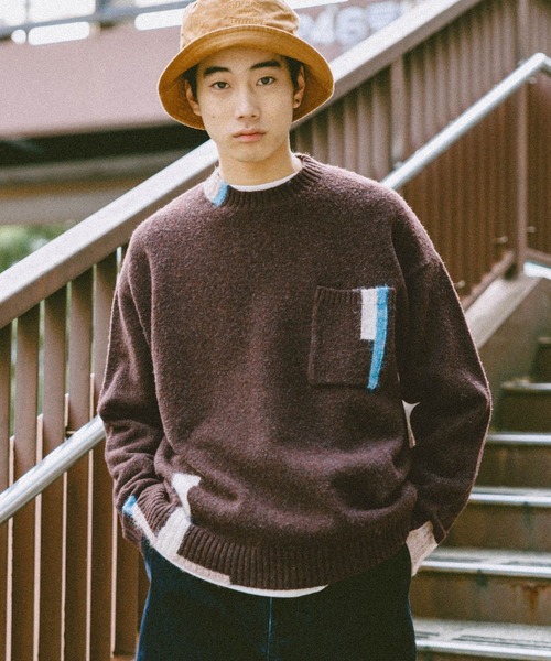 niko and...(ニコアンド)の「ポイントカラーニットプルオーバー(ニット/セーター・メンズ・ブラック/アイボリー/ブラウン・LARGE/MEDIUM)」の1枚目の写真