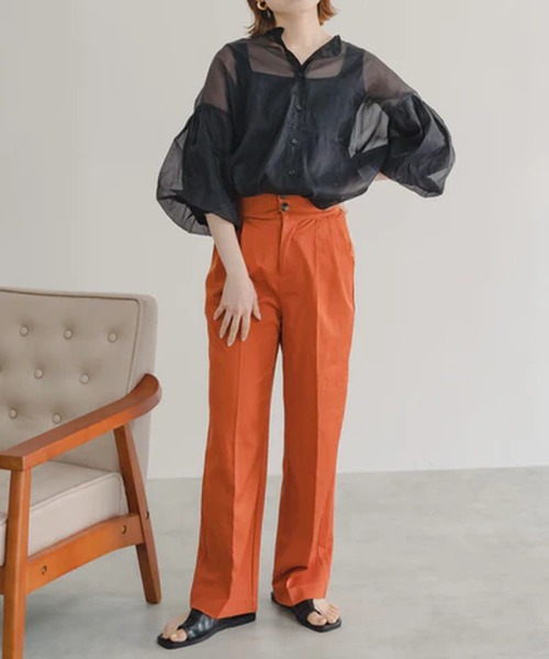 merrylatte(メリーラテ)の「ハイウエストストレートパンツ【IROHANI】(その他パンツ・レディース・ピンク/オレンジ・M)」の2枚目の写真