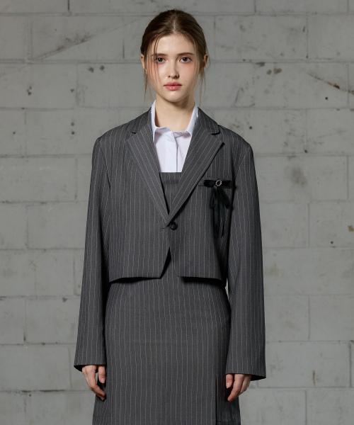 ARI(アリ)の「MEOW CROP BLAZER / GRAY(テーラードジャケット・レディース・グレー・FREE)」の1枚目の写真
