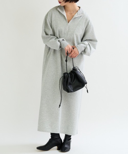 A.D.C.L.（エーディーシーエル）の「ハーフジップ ダンボールニット ロングワンピース（ワンピース・レディース・杢グレー/ブラック・M/L）」の2枚目の写真