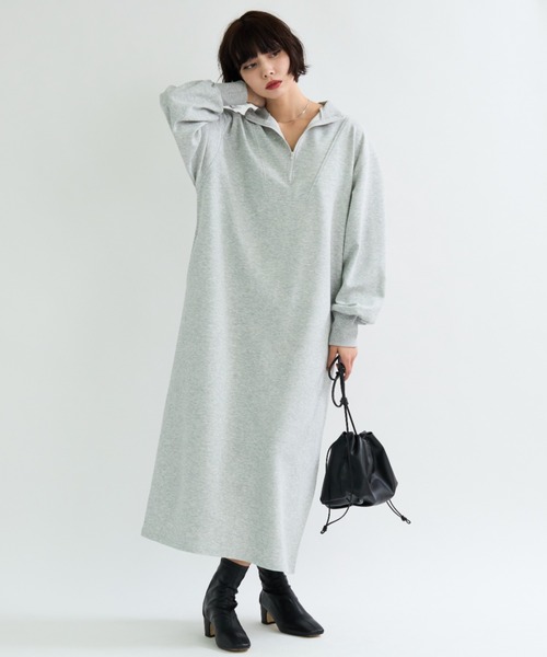 A.D.C.L.（エーディーシーエル）の「ハーフジップ ダンボールニット ロングワンピース（ワンピース・レディース・杢グレー/ブラック・M/L）」の9枚目の写真