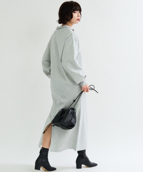 A.D.C.L.（エーディーシーエル）の「ハーフジップ ダンボールニット ロングワンピース（ワンピース・レディース・杢グレー/ブラック・M/L）」の13枚目の写真