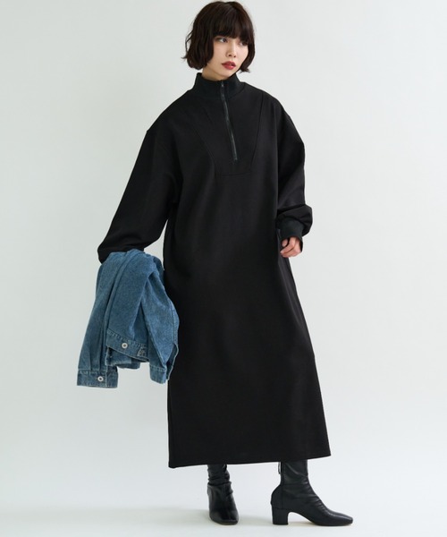 A.D.C.L.（エーディーシーエル）の「ハーフジップ ダンボールニット ロングワンピース（ワンピース・レディース・杢グレー/ブラック・M/L）」の3枚目の写真