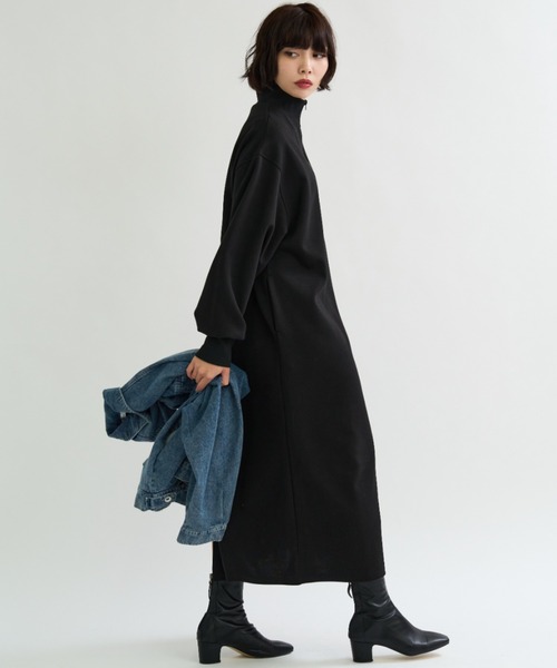 A.D.C.L.（エーディーシーエル）の「ハーフジップ ダンボールニット ロングワンピース（ワンピース・レディース・杢グレー/ブラック・M/L）」の6枚目の写真