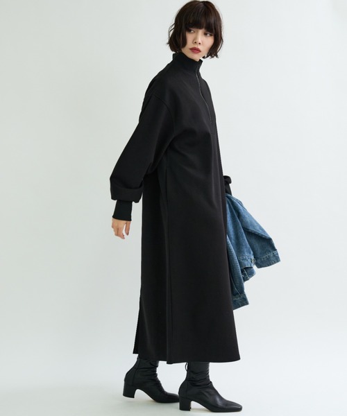 A.D.C.L.（エーディーシーエル）の「ハーフジップ ダンボールニット ロングワンピース（ワンピース・レディース・杢グレー/ブラック・M/L）」の7枚目の写真