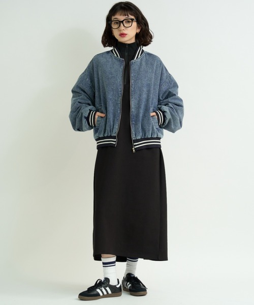 A.D.C.L.（エーディーシーエル）の「ハーフジップ ダンボール素材 ロングワンピース（ワンピース・レディース・杢グレー/ブラック・M/L）」の7枚目の写真