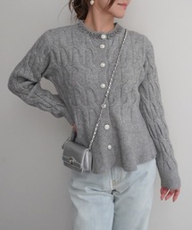 ビジューデザインフレアニットカーデ