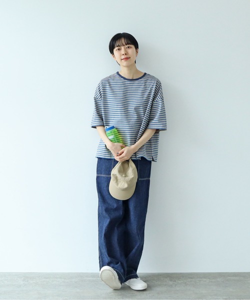 PAR ICI(パーリッシィ)の「ボーダー配色バインダー 5分袖BIG Tシャツ【BASIC COLOR】(Tシャツ/カットソー・レディース・ネイビー/レッド/ブルー・FREE)」の9枚目の写真