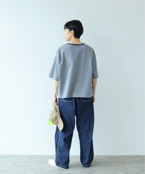 PAR ICI(パーリッシィ)の「ボーダー配色バインダー 5分袖BIG Tシャツ【BASIC COLOR】(Tシャツ/カットソー・レディース・ネイビー/レッド/ブルー・FREE)」の11枚目の写真