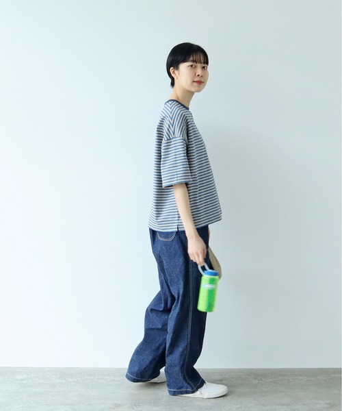 PAR ICI(パーリッシィ)の「ボーダー配色バインダー 5分袖BIG Tシャツ【BASIC COLOR】(Tシャツ/カットソー・レディース・ネイビー/レッド/ブルー・FREE)」の12枚目の写真