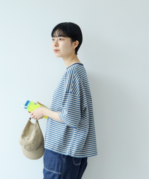 PAR ICI(パーリッシィ)の「ボーダー配色バインダー 5分袖BIG Tシャツ【BASIC COLOR】(Tシャツ/カットソー・レディース・ネイビー/レッド/ブルー・FREE)」の7枚目の写真