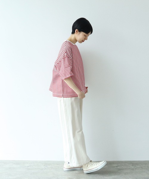 PAR ICI(パーリッシィ)の「ボーダー配色バインダー 5分袖BIG Tシャツ【BASIC COLOR】(Tシャツ/カットソー・レディース・ネイビー/レッド/ブルー・FREE)」の20枚目の写真