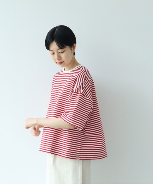PAR ICI(パーリッシィ)の「ボーダー配色バインダー 5分袖BIG Tシャツ【BASIC COLOR】(Tシャツ/カットソー・レディース・ネイビー/レッド/ブルー・FREE)」の15枚目の写真