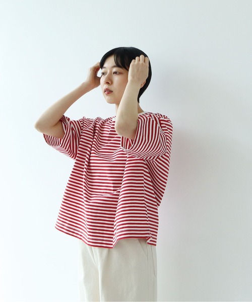 PAR ICI(パーリッシィ)の「ボーダー配色バインダー 5分袖BIG Tシャツ【BASIC COLOR】(Tシャツ/カットソー・レディース・ネイビー/レッド/ブルー・FREE)」の14枚目の写真