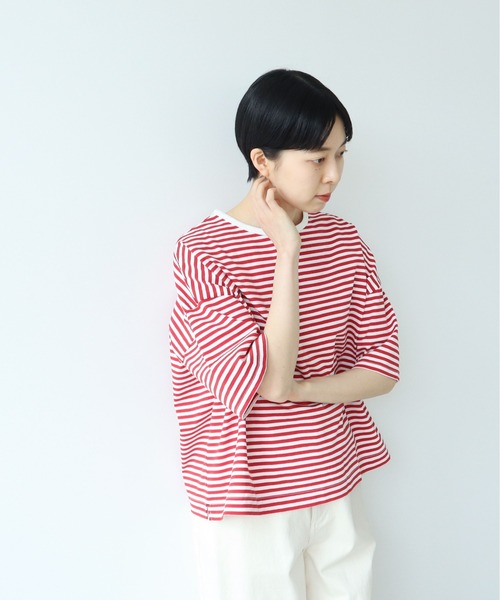 PAR ICI(パーリッシィ)の「ボーダー配色バインダー 5分袖BIG Tシャツ【BASIC COLOR】(Tシャツ/カットソー・レディース・ネイビー/レッド/ブルー・FREE)」の17枚目の写真