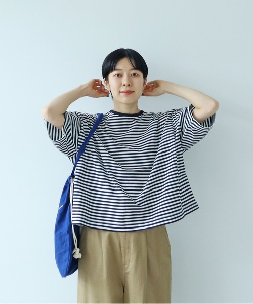 PAR ICI(パーリッシィ)の「ボーダー配色バインダー 5分袖BIG Tシャツ【BASIC COLOR】(Tシャツ/カットソー・レディース・ネイビー/レッド/ブルー・FREE)」の22枚目の写真