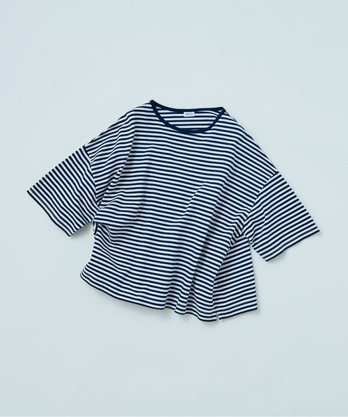 PAR ICI(パーリッシィ)の「ボーダー配色バインダー 5分袖BIG Tシャツ【BASIC COLOR】(Tシャツ/カットソー・レディース・ネイビー/レッド/ブルー・FREE)」の21枚目の写真