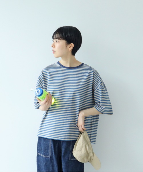 PAR ICI(パーリッシィ)の「ボーダー配色バインダー 5分袖BIG Tシャツ【BASIC COLOR】(Tシャツ/カットソー・レディース・ネイビー/レッド/ブルー・FREE)」の6枚目の写真