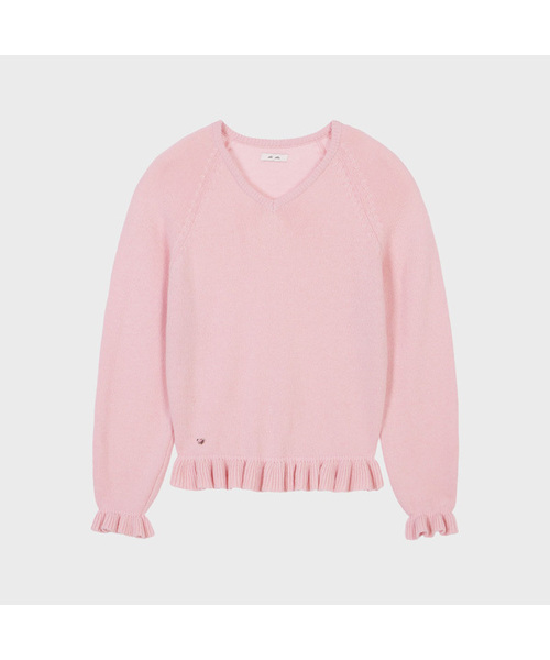 ALKI ALKA(アルキアルカ)の「V-Neck Frill Knit (Light Pink)(ニット/セーター・レディース・ライトピンク・FREE)」の1枚目の写真