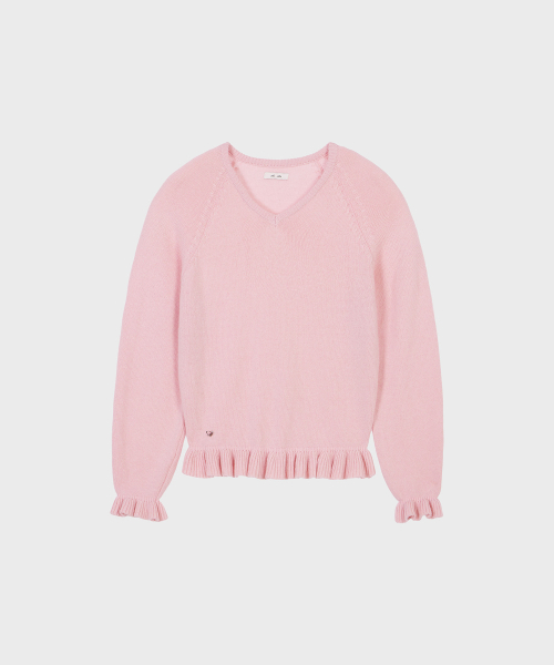 ALKI ALKA(アルキアルカ)の「V-Neck Frill Knit (Light Pink)(ニット/セーター・レディース・ライトピンク・FREE)」の3枚目の写真